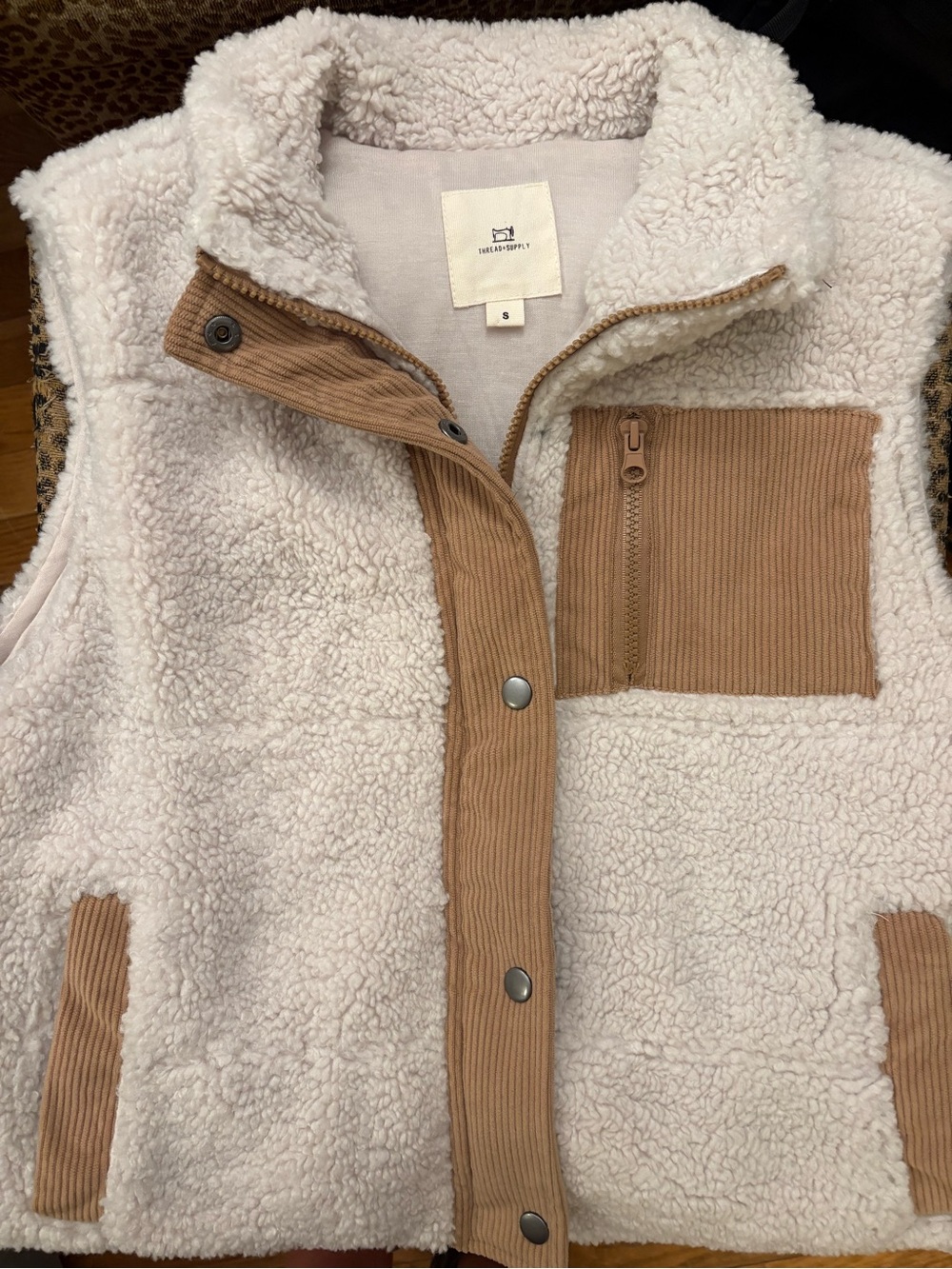 Thread & Supply Cream Sherpa Vest with Tan Corduroy Accents - Picture 3 of 8
